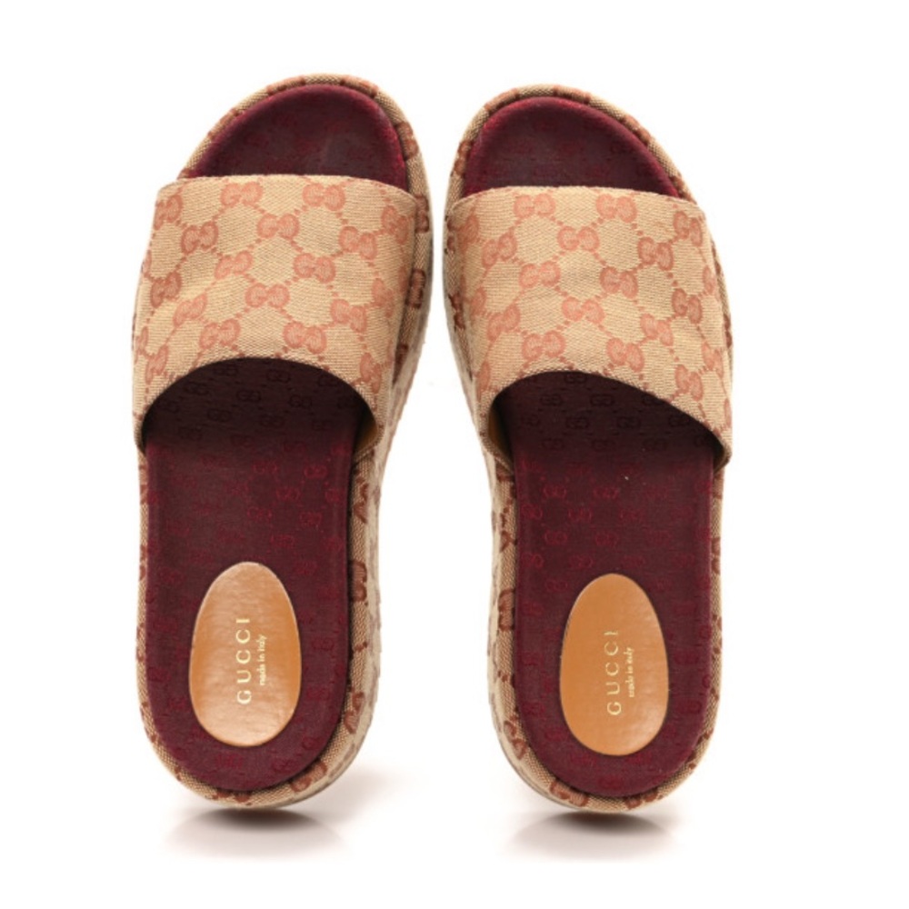 Canvas GG Monogram Angelina Platform Slide Sandals 36 Beige Ruggine